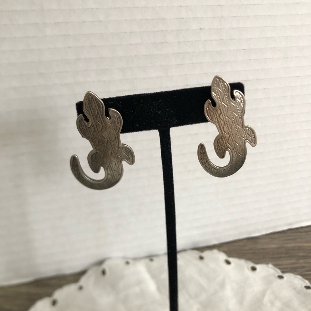 Vtg Southwest Silver Tone Lizard Shaped Earrings
